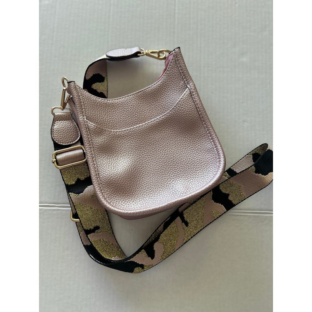 Blush Pink Metallic Crossbody Saddle Bag Wide Strap Boutique Purse